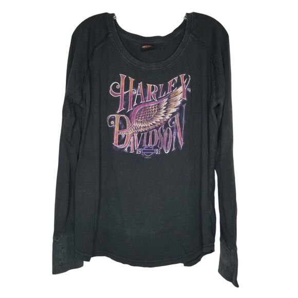 Harley Davidson Spellout Wings Indianapolis Indiana Long Sleeve T-Shirt 2XL - Picture 1 of 10